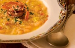 White bean, pancetta and parsley broth with parmesan